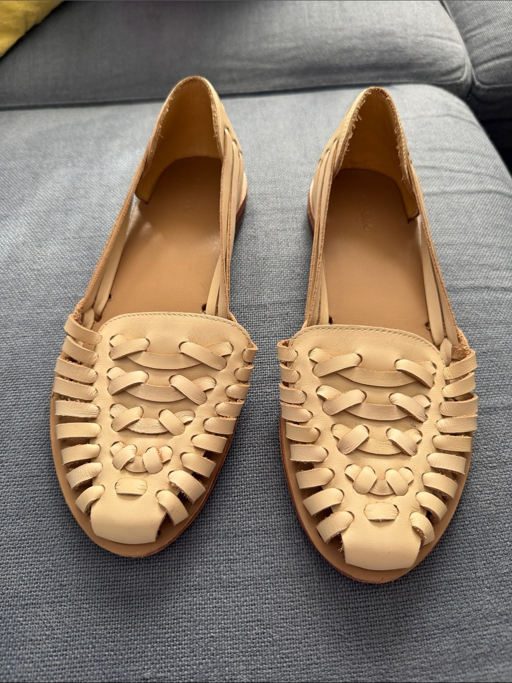 Nisolo Woven Leather Huarache Flats in Cream/Beige